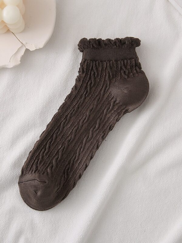 Dame Ankel Strømper, med Flæse Kant Afslappede Ankelstrømper, Chokoladefarvet