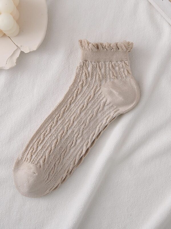 Dame Ankel Strømper, med Flæse Kant Afslappede Ankelstrømper, Beige