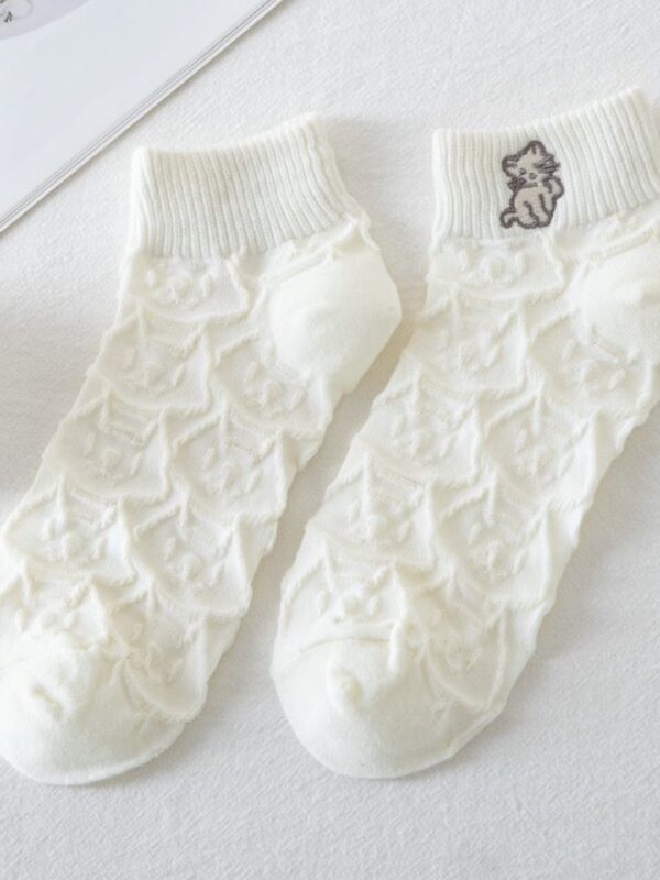 Dame ankelstrømper med kattekilling, Hvid