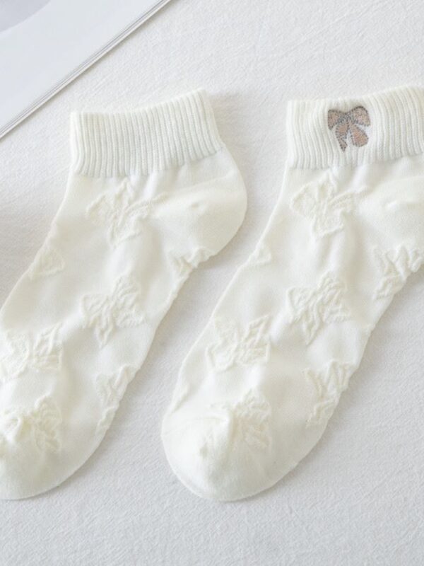 Dame ankelstrømper med sløjfe, Hvid