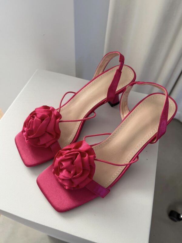 HOT-PINK Stiletter Chicago med smuk blomst, Hot Red