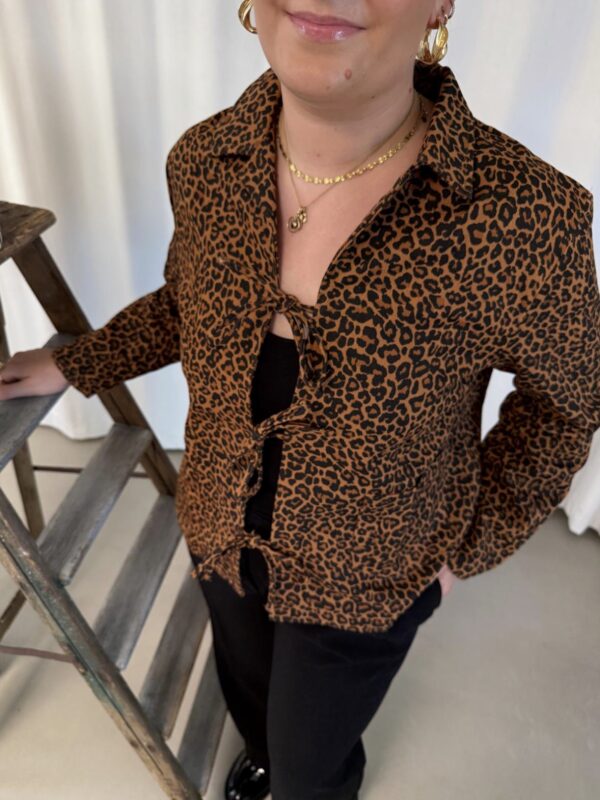 Karla Leo print top-bluse med sløjfe-luk, brun og sort