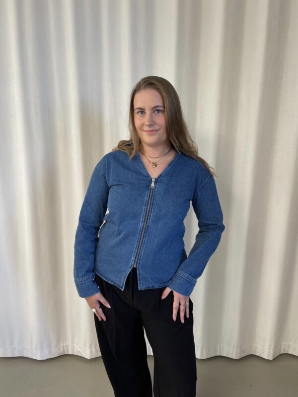 Ellie Blue Denim Skjorte med lynlås, Blå