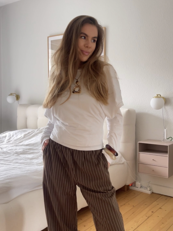 Nora, stribet Bukser med tynde hvide striper, Brune