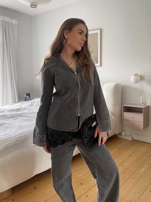 Ellie Grey Denim Skjorte med lynlås, Grå